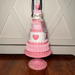 Valentines Pink Hearts & Floral Embossed Cake Stand Decor
